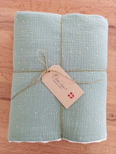 Load image into Gallery viewer, Blanket in linden cotton gauze and Eden gold polka dots
